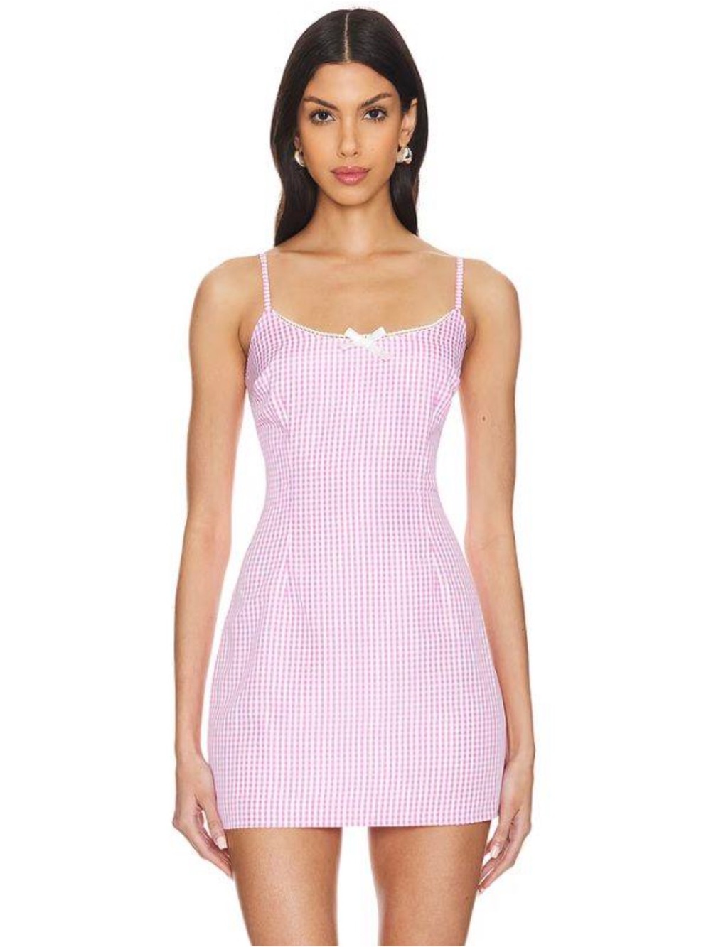 Pink Gingham Spaghetti-Strap Mini Dress